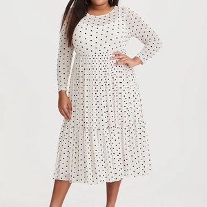 Ivory Polka Dot Mesh Midi Dress.  Size 5. Worn once.  Torrid.